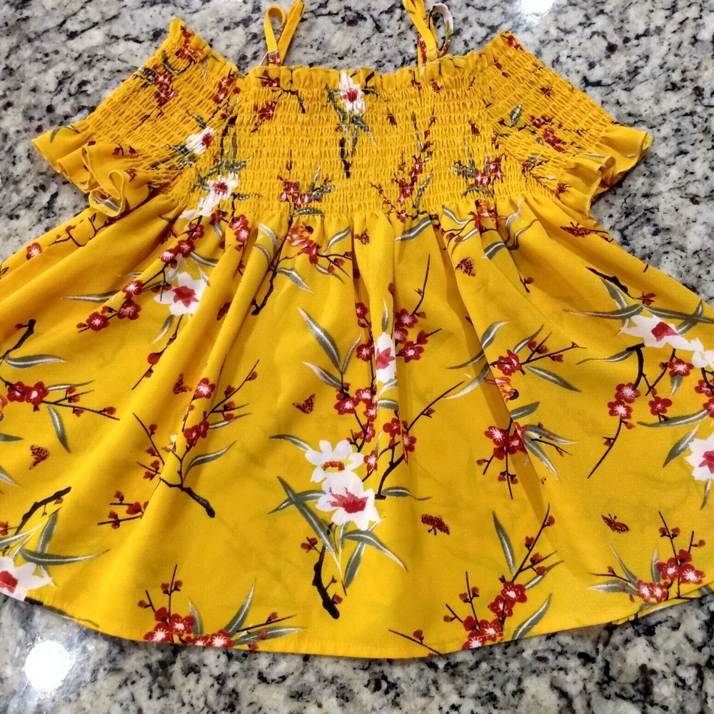 Sunshine yellow boho cold shoulder top